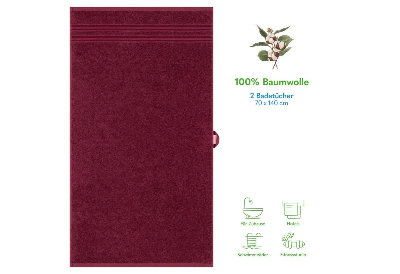HAMMETEX Duschtuch 2er Set Badetücher 70x140 cm, 100% Baumwolle, Weich & Saugstark, Frottier, einfarbig, weich
