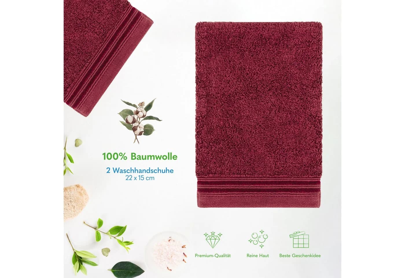 HAMMETEX Waschlappen 2er-Set 15x22 cm 100% Baumwolle bordeaux - Bild 4