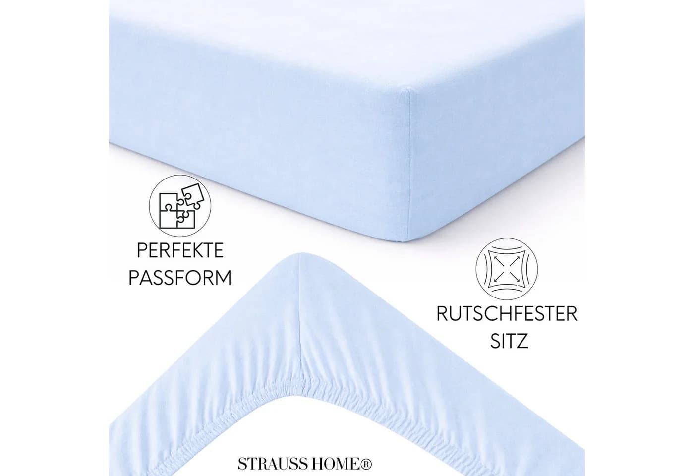 Strauss Home Spannbettlaken Premium Minzblau Jersey Baumwolle - Bild 4