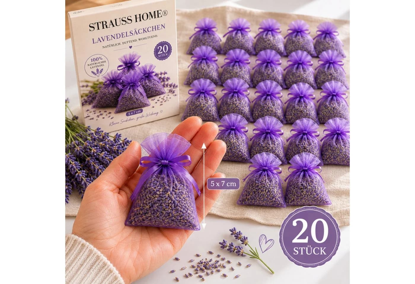 Strauss Home Lavendel Duftbeutel 20er Pack Natürlicher Mottenschutz