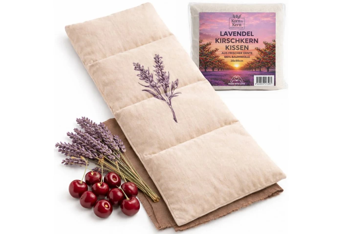 Korn & Kern Manufaktur Wärmekissen Kirschkernkissen mit Lavendel - Bild 2
