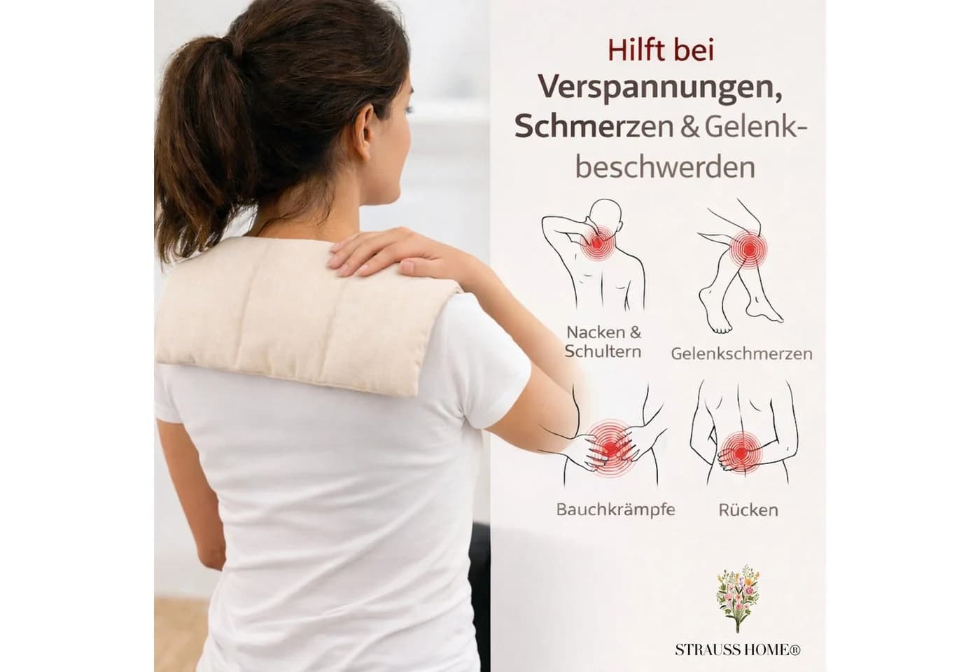 Strauss Home Wärmekissen Traubenkernkissen 20x50cm abnehmbarer Bezug