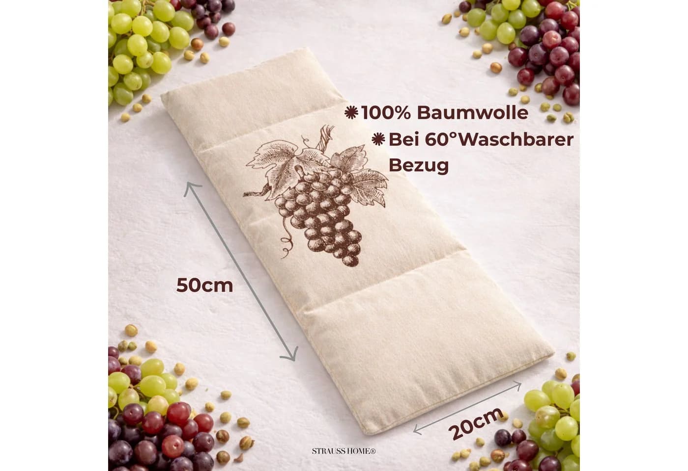 Strauss Home Wärmekissen Traubenkernkissen 20x50cm abnehmbarer Bezug - Bild 4