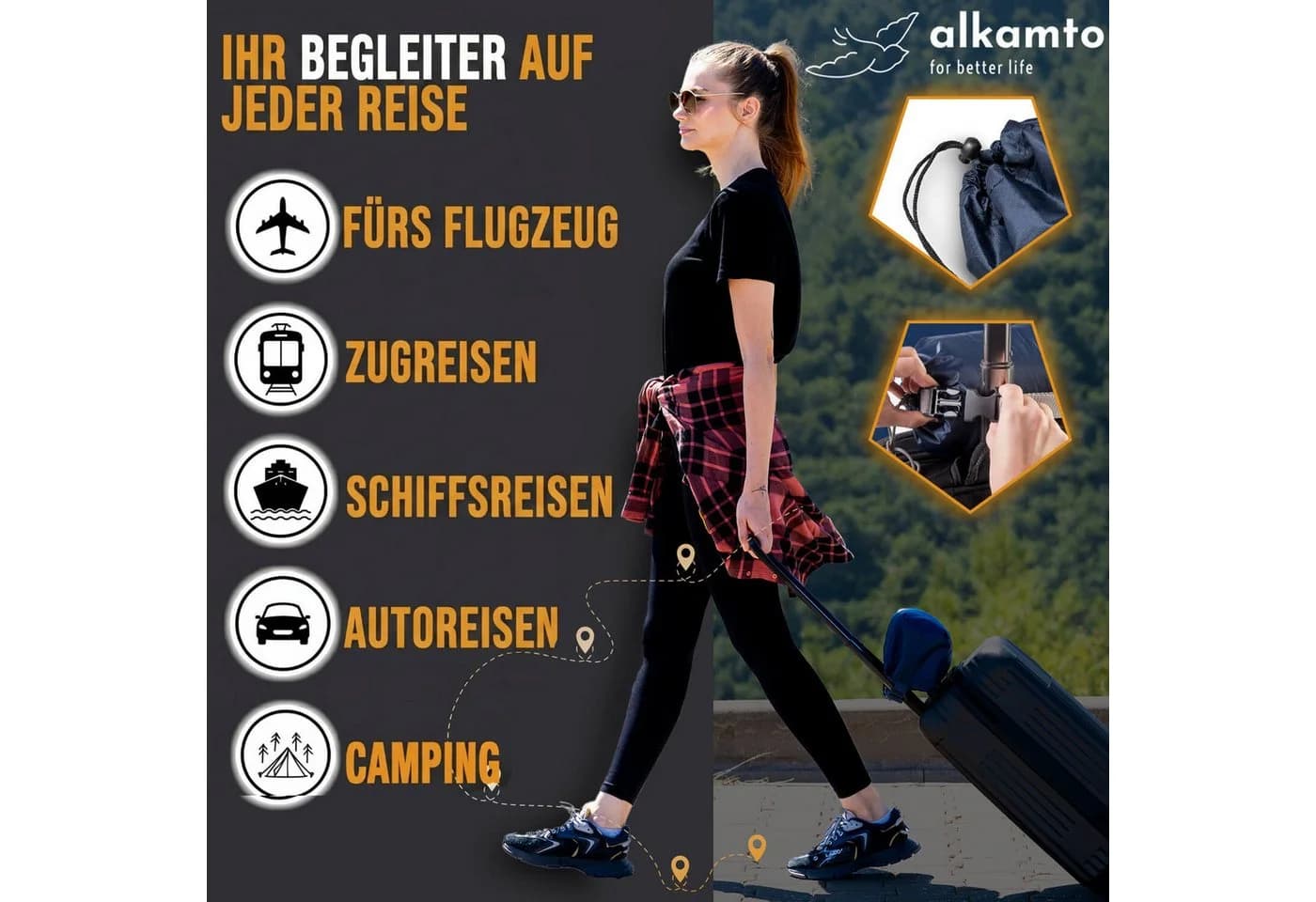 Alkamto Reisekissen Memory-Schaum Kompakt mit Tasche - Bild 5