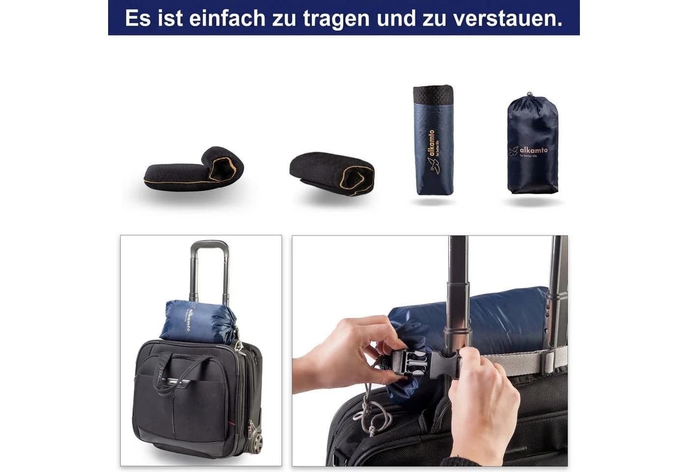 Alkamto Orthopädisches Reise- & Campingkissen Memory-Schaum Schwarz/Weiß - Bild 4