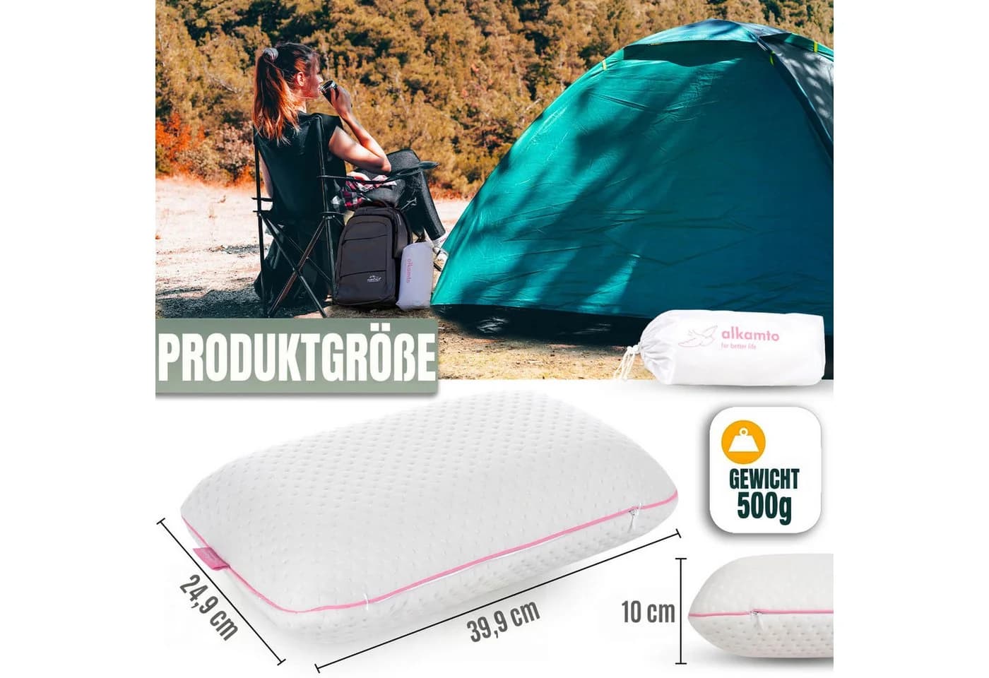 Alkamto Orthopädisches Reisekissen Memory-Schaum Rosa