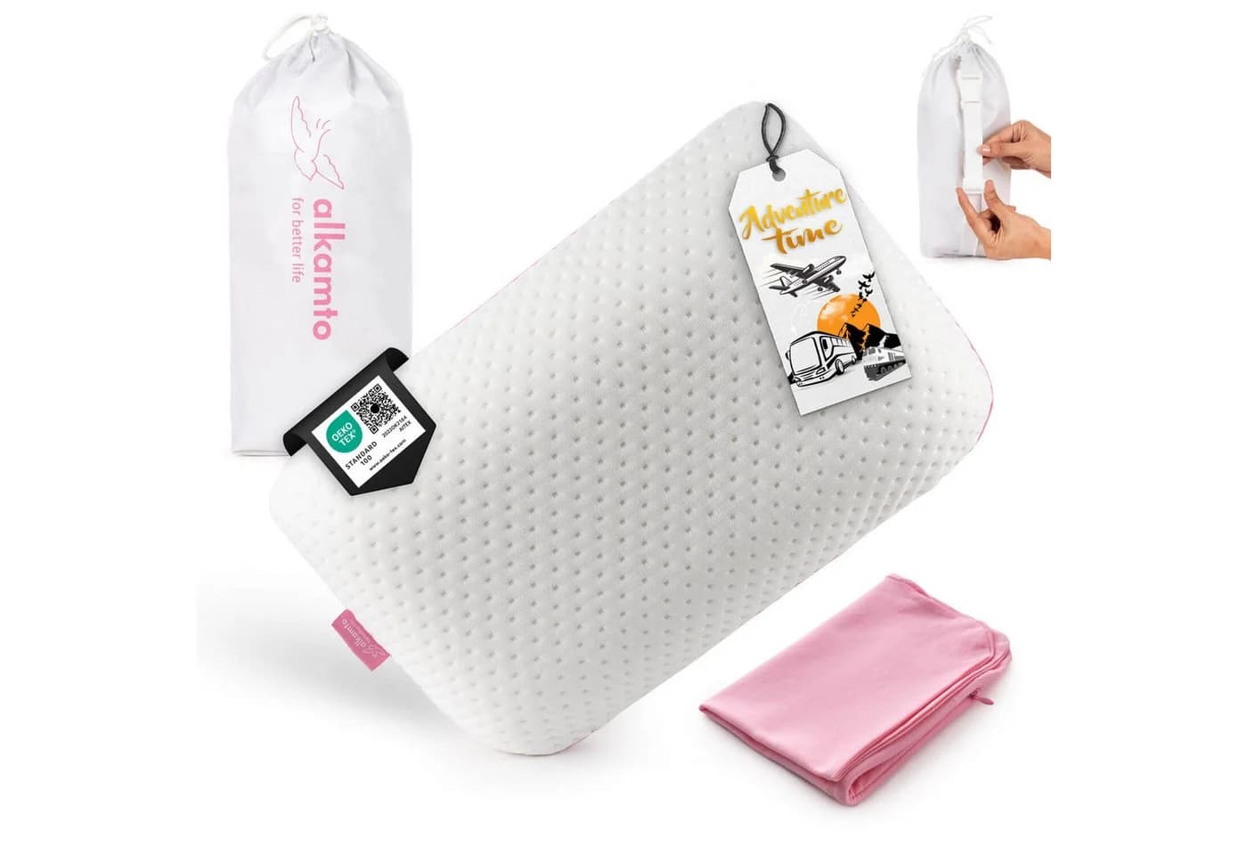 Alkamto Orthopädisches Reisekissen Memory-Schaum Rosa - Bild 2