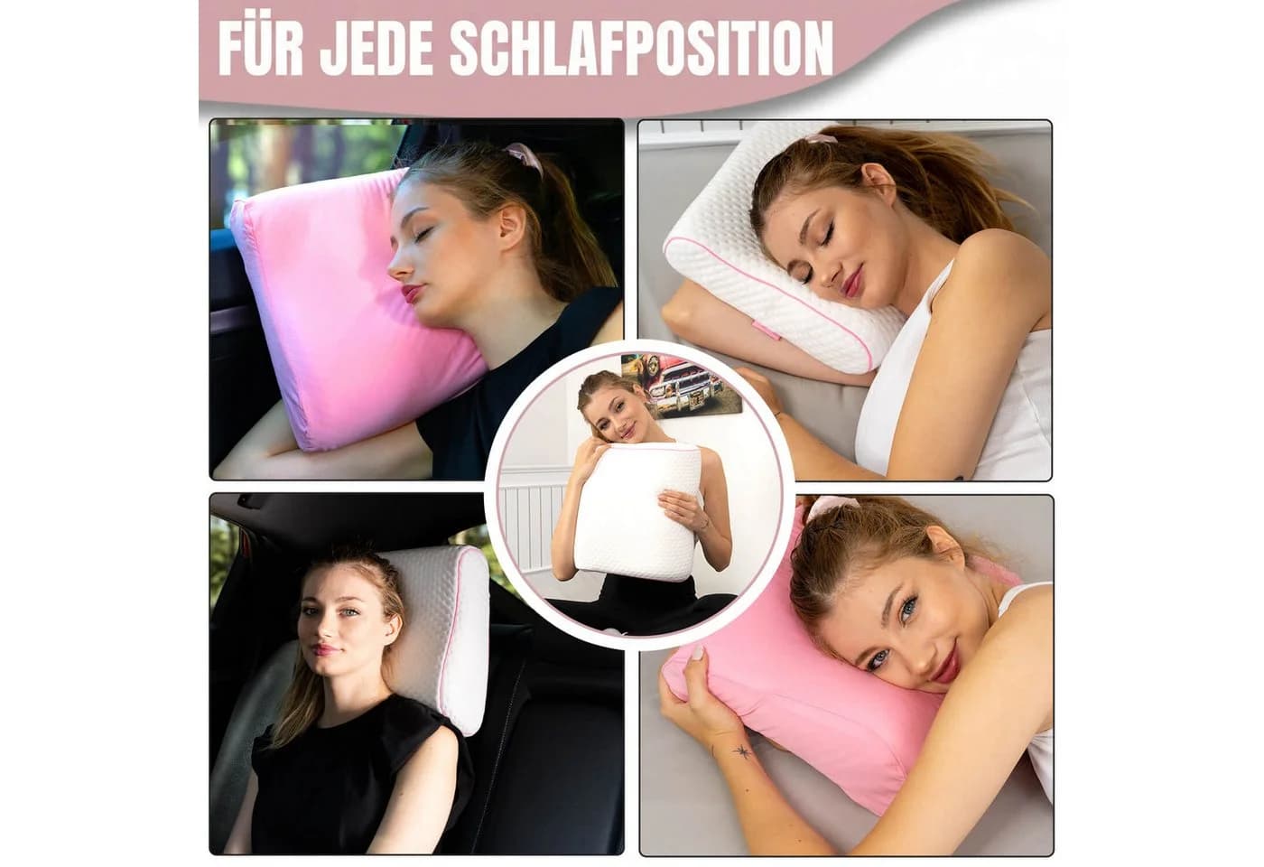 Alkamto Ergonomisches Reisekissen Memory-Schaum Rosa - Bild 3