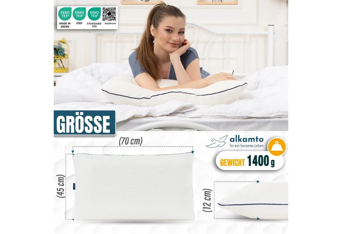 Alkamto Orthopädisches Nackenstützkissen Weiß Memory Foam