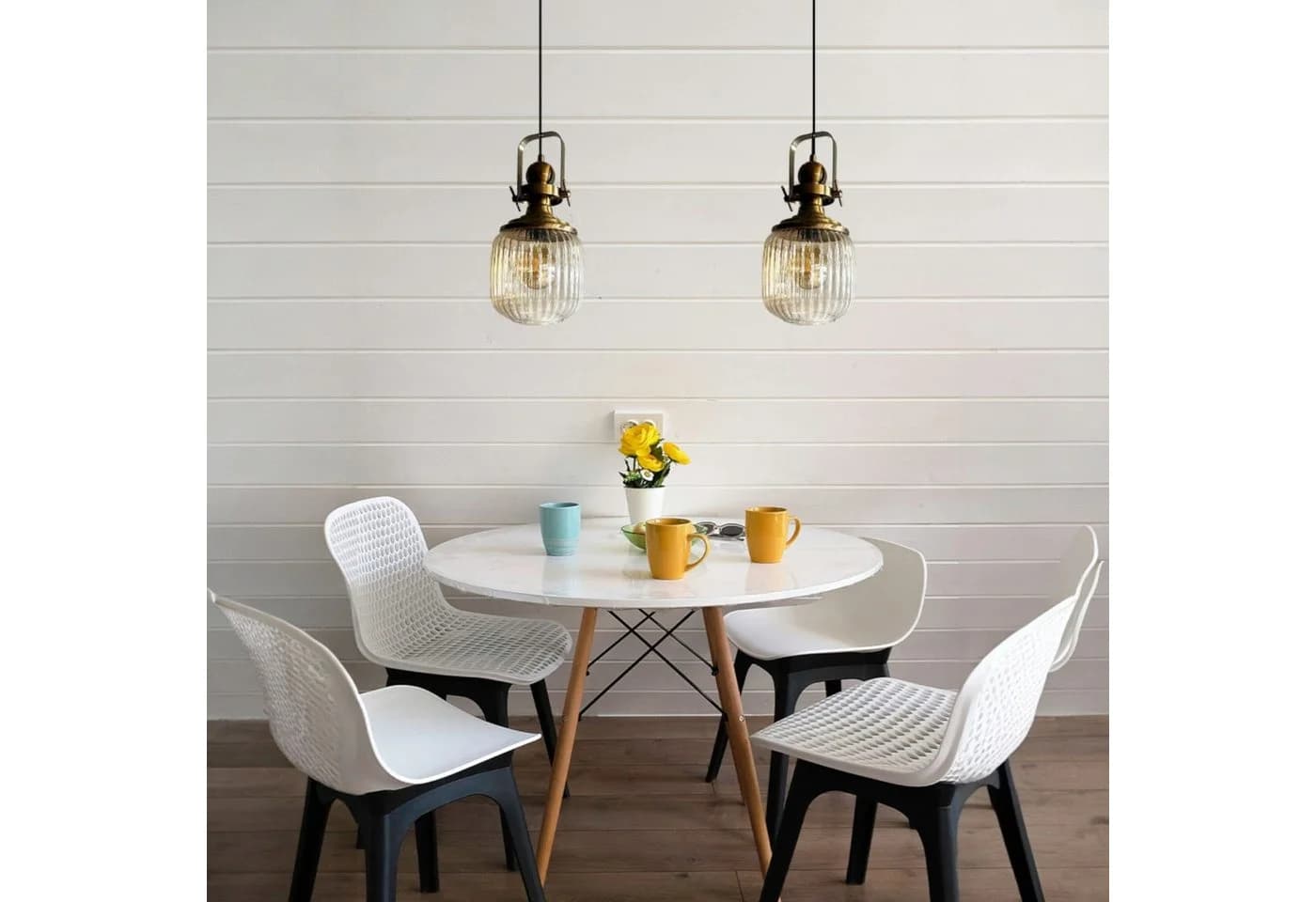 Bamyum Retro Pendelleuchte Glas Metall E27 Kronleuchter - Bild 3