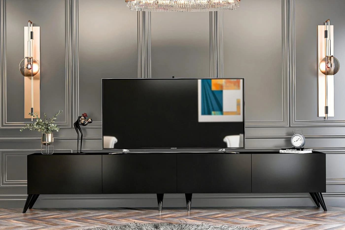 Brandloop TV-Lowboard Milano Schwarz Wandhängend