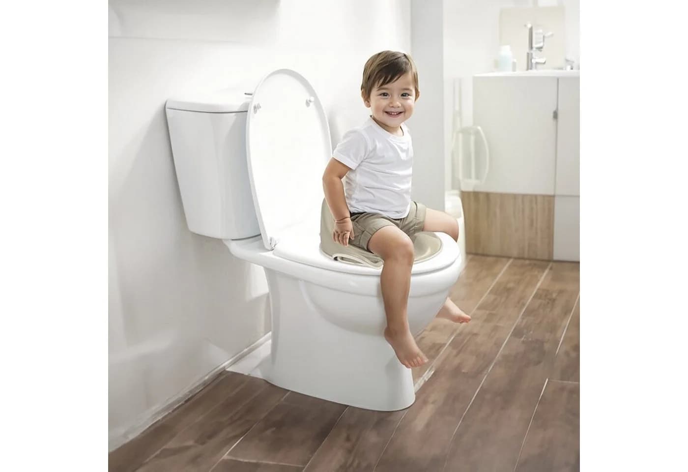 DOLU Toiletten-Trainingssitz Hoher Rücken Beige