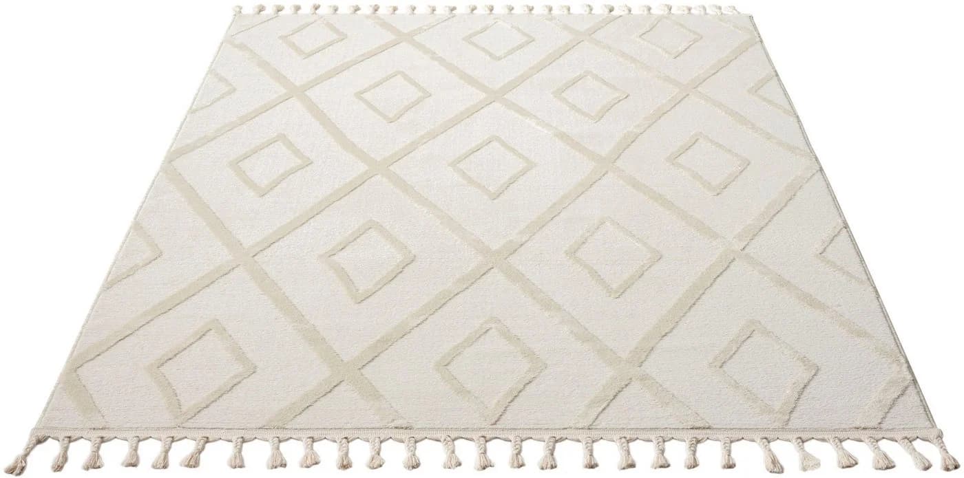 OTTO HOME Teppich Otilie Beige Woll-Look Rauten Fransen - Bild 3