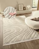 Beiger Boho-Scandi-Teppich mit 3D-Optik und Hoch-Tief-Design Bild 2