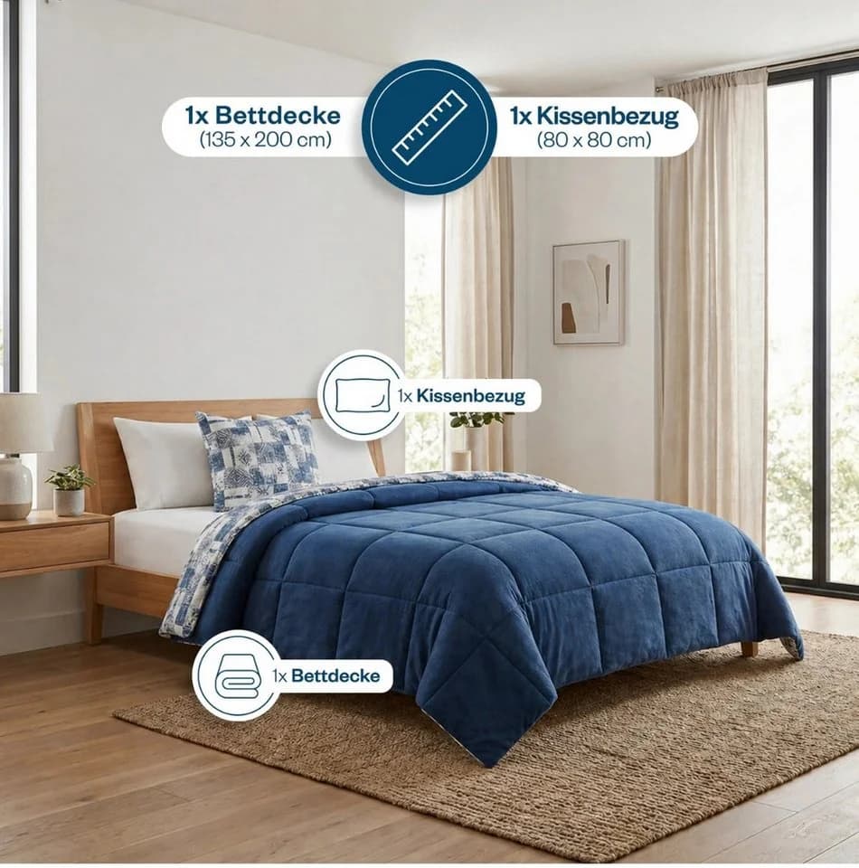 Formeya Einziehdecke Blau Wendbar mit Kissenbezug
