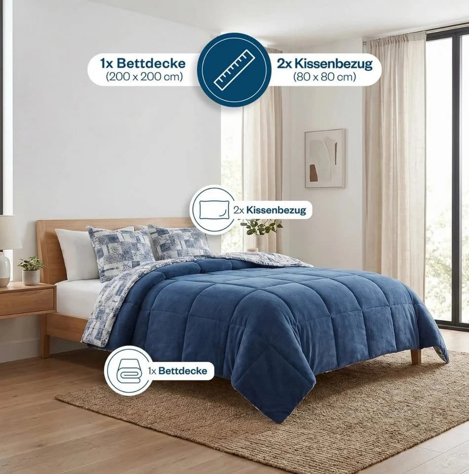 Formeya Wellsoft Bettdecke Wendbar 200x200 cm mit Kissenbezug