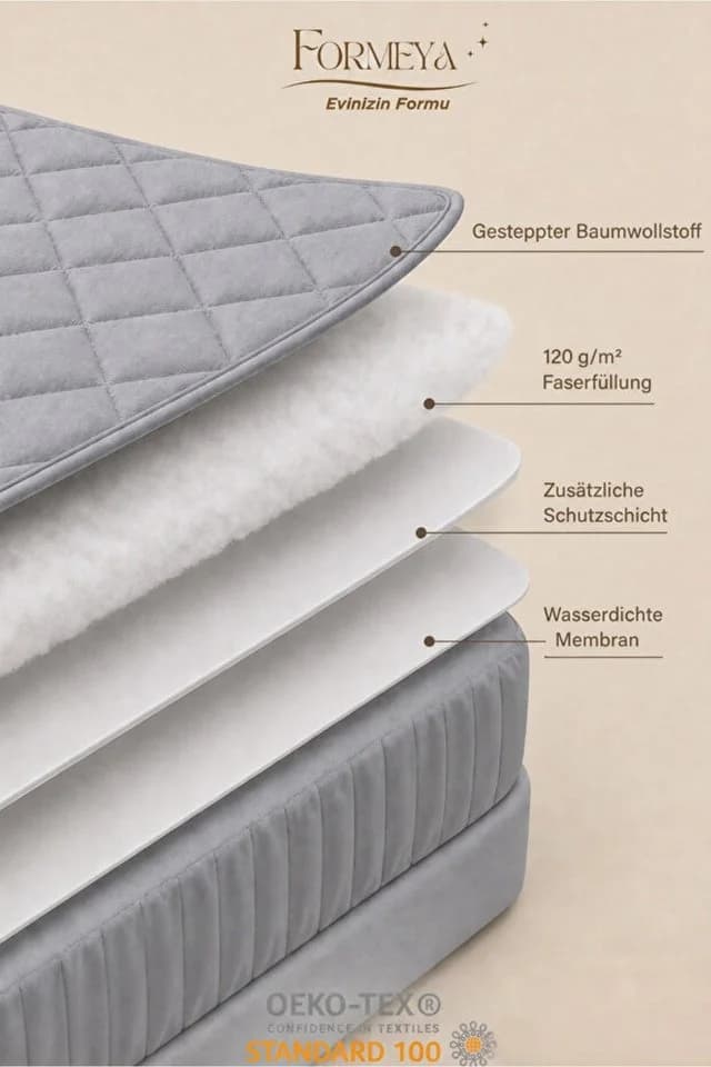 Formeya Wasserdichter Gesteppter Matratzenschoner aus 100 % Baumwolle - Bild 3