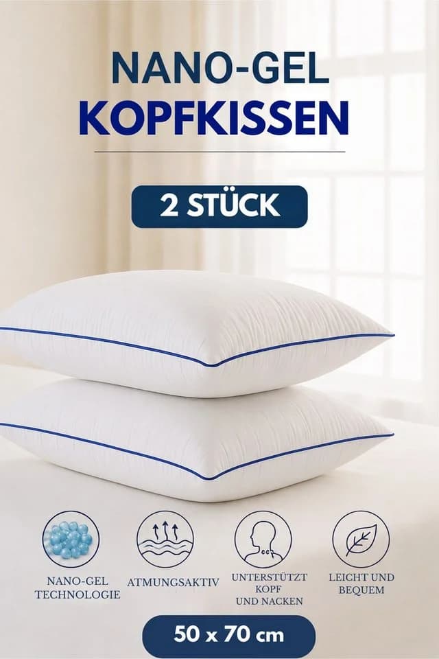 Formeya Nano-Gel Kopfkissen 50x70 cm 2er Set 100% Baumwolle Weiß - Bild 2