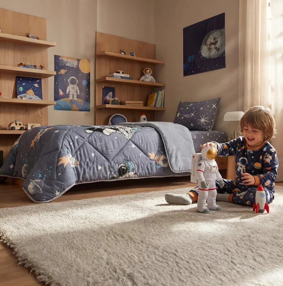 Formeya Kinderbettwäsche Astronauten Wendesteppdecke Grau - Bild 4