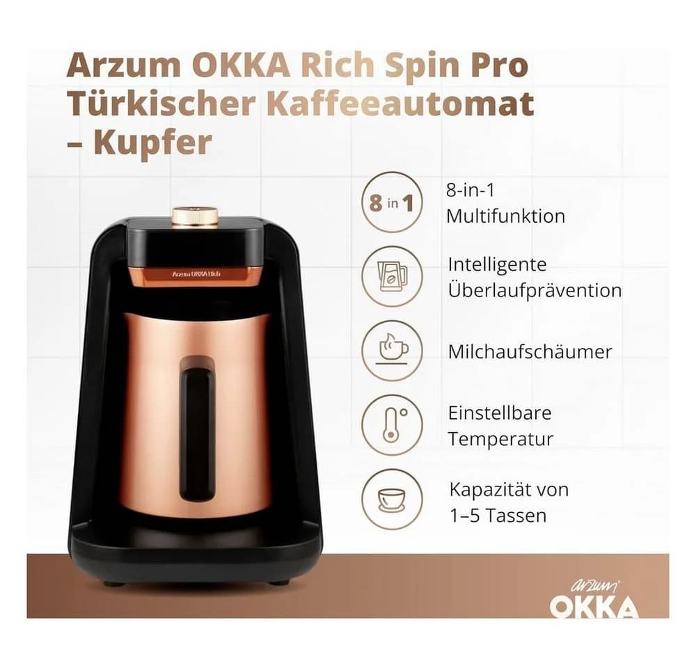 Arzum Rich Spin Pro Kupfer Elektrischer Mokkakocher