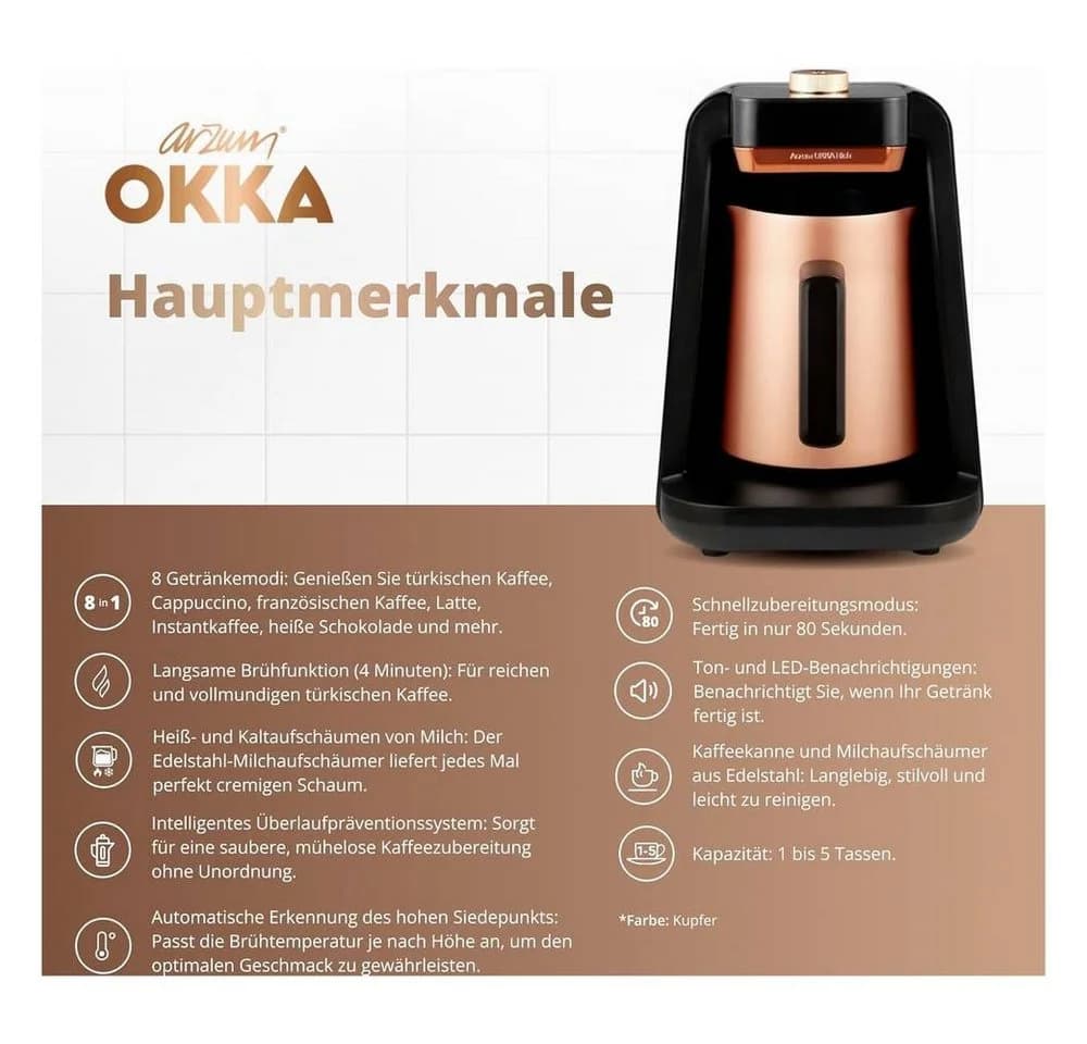 Arzum Rich Spin Pro Kupfer Elektrischer Mokkakocher - Bild 4