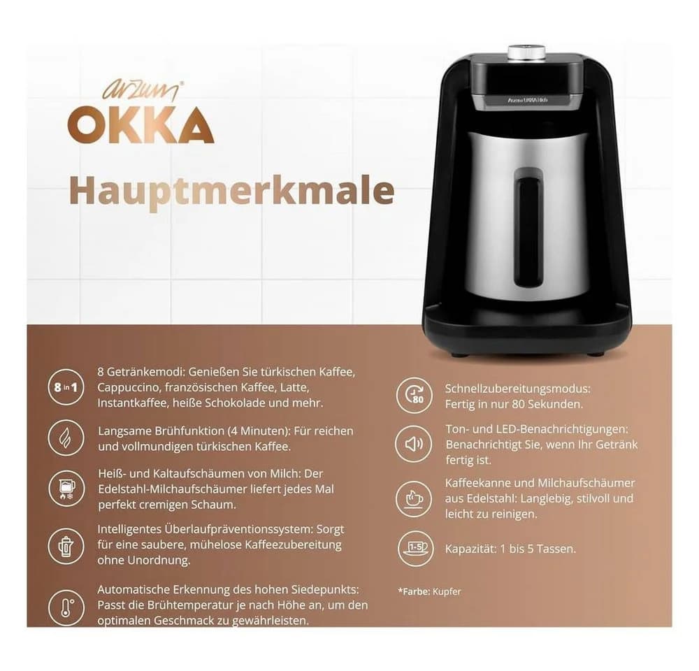 Arzum Rich Spin Pro Kupfer Elektrischer Mokkakocher - Bild 4