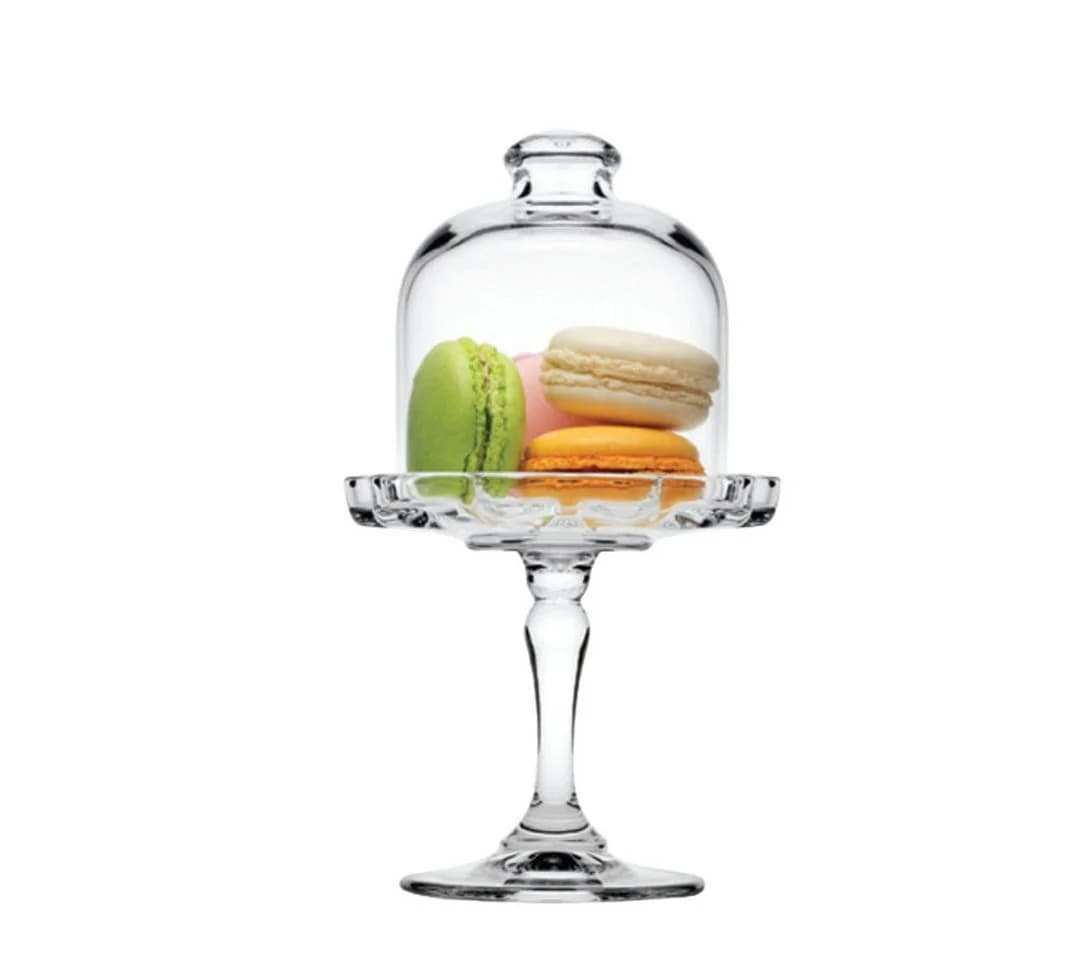 Pasabahce Mini Patisserie Servierplatte mit Fuß und Haube Glas Transparent