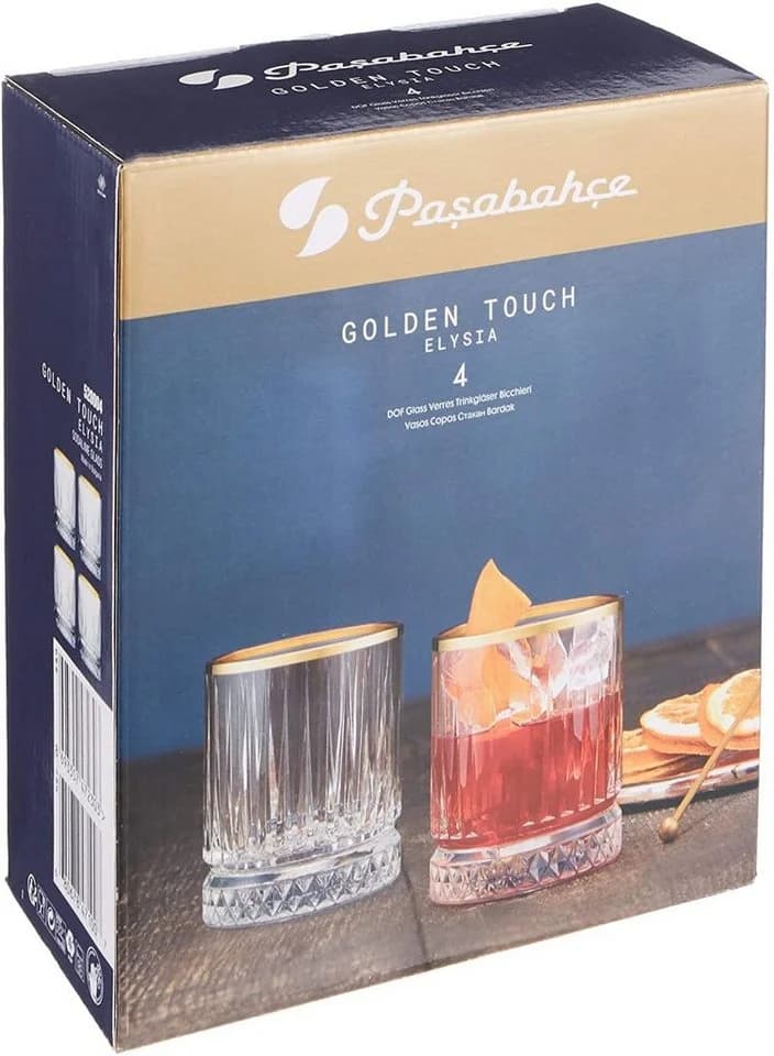Pasabahce ELYSIA 4er Set Wassergläser Glas Goldrand 355 ml