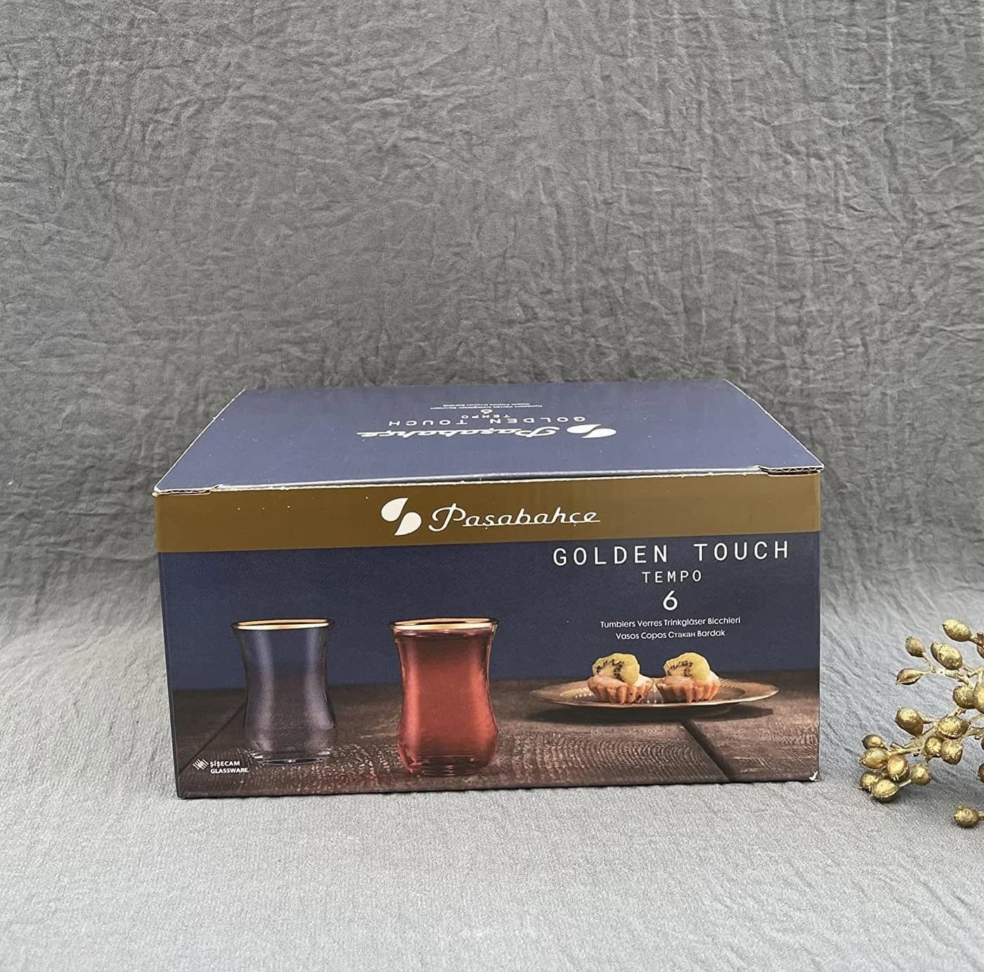 Pasabahce Teeglas Golden Touch Tempo 6er-Set mit Goldrand