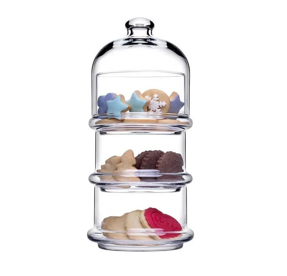 Pasabahce Villa Patisserie Servierschale mit Kuppel 3-teilig Glas