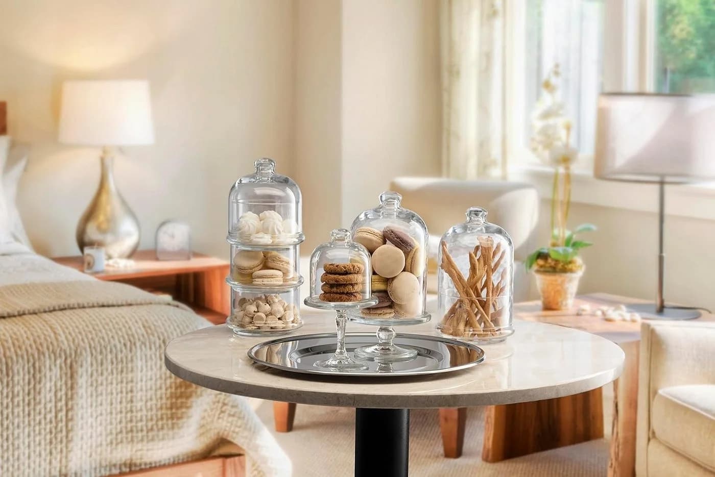 Pasabahce Villa Patisserie Servierschale mit Kuppel 3-teilig Glas - Bild 3