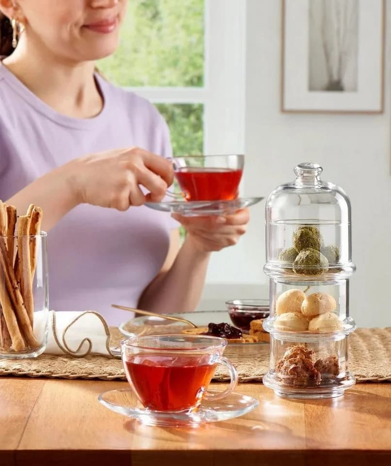 Pasabahce Villa Patisserie Servierschale mit Kuppel 3-teilig Glas - Bild 5
