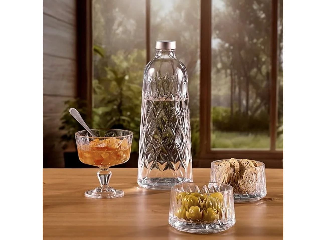Pasabahce Karaffe Leafy Glasflasche 1,035 L mit Deckel