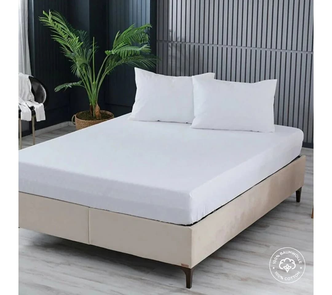 ARGAHOME Spannbettlaken 100% Baumwolle Gewebter Stoff Rundum-Gummizug Weiss - Bild 2