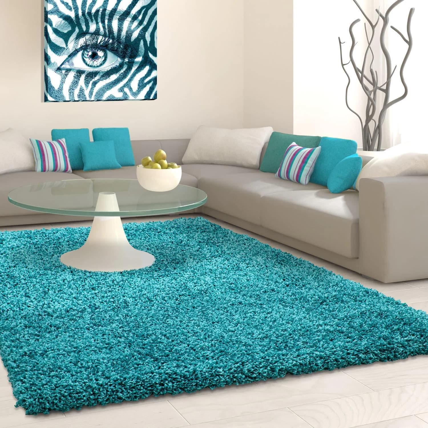 AYYILDIZ TEPPICHE Life Shaggy 1500 Hochflor-Teppich Blau-Türkis Uni