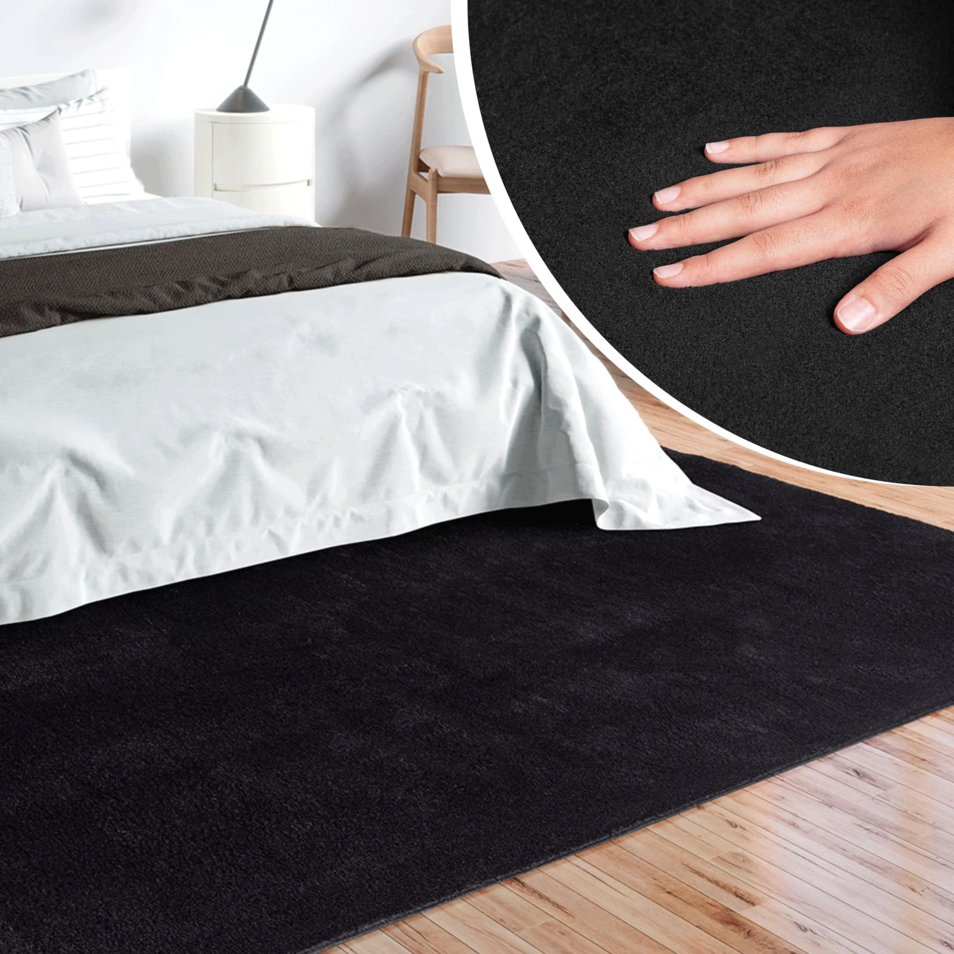 MERINOS Kunstfellteppich Loft 37 Schwarz Uni Langflor Anti-Rutsch - Bild 2