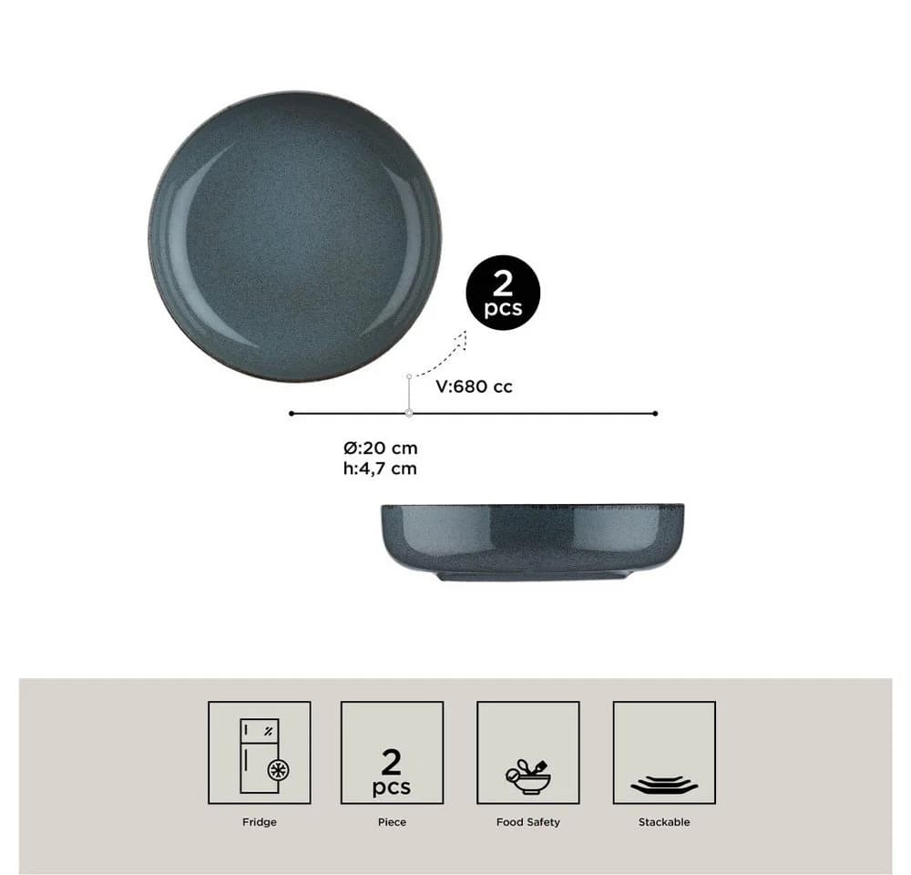 Kütahya Porselen Suppenteller Set 2tlg 20 cm Blau