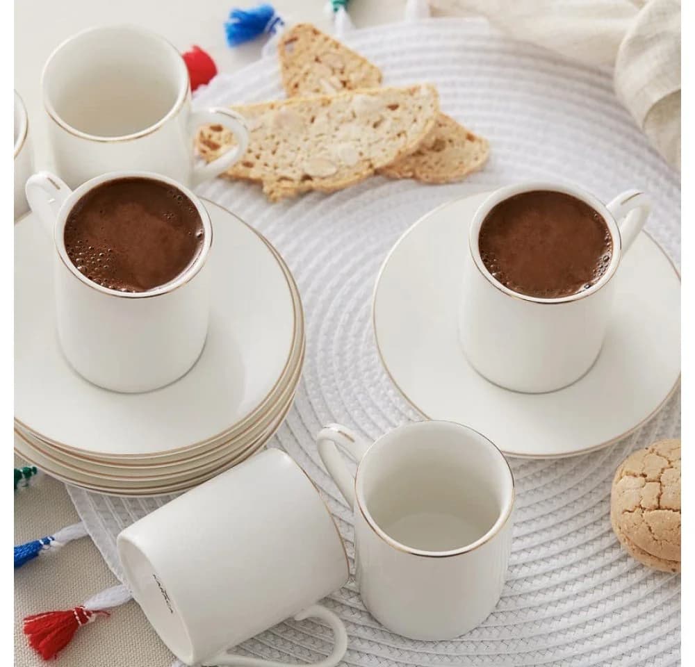 Karaca Kaffeeservice Elda 12-tlg. Weiß/Gold Porzellan