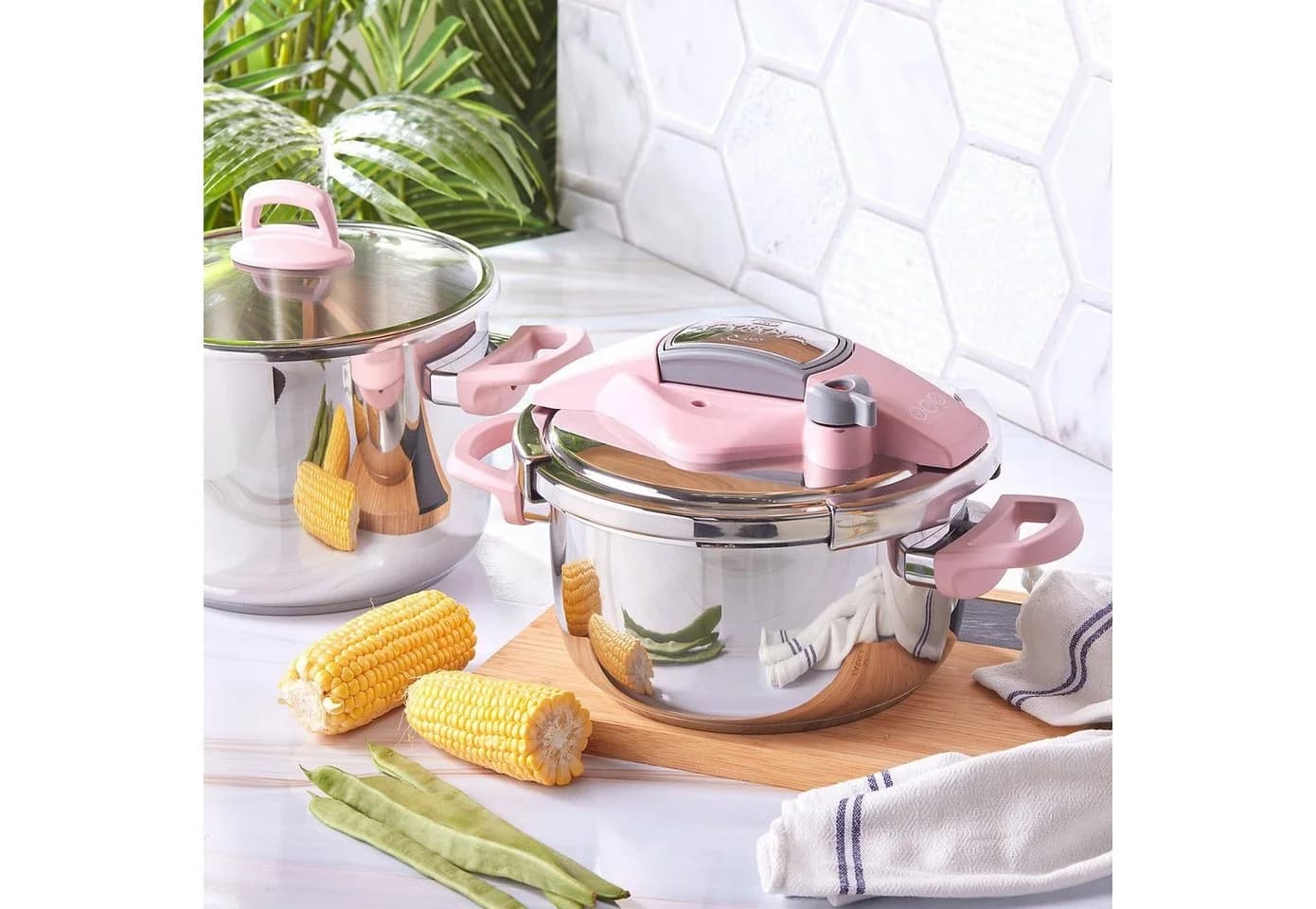 Karaca Perfect Pink Schnellkochtopf-Set 4+6 Liter Edelstahl Rosa