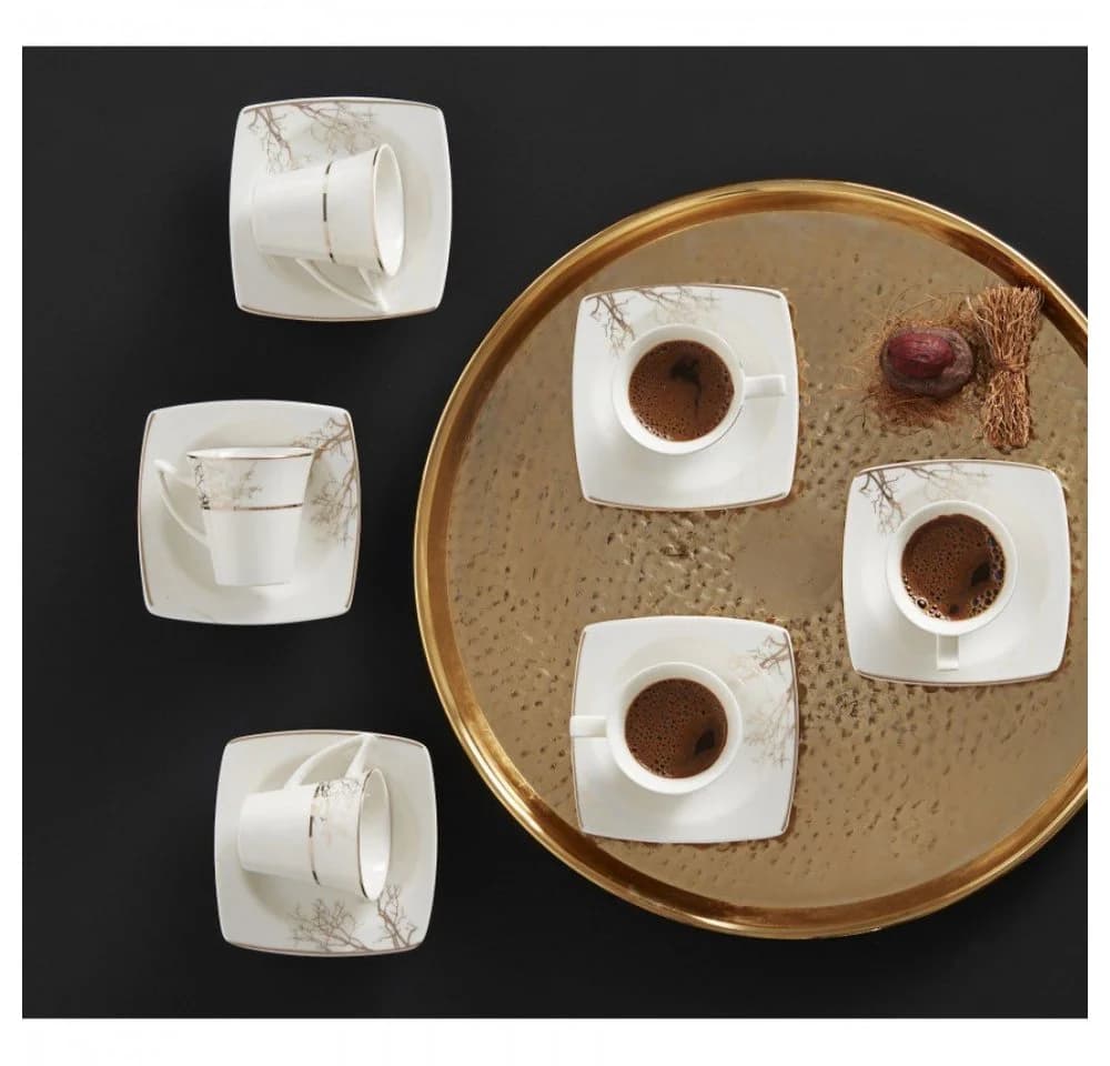 Karaca Kaffeeservice Autumn 85 ml Tassen mit Untertassen 6-teilig Weiß