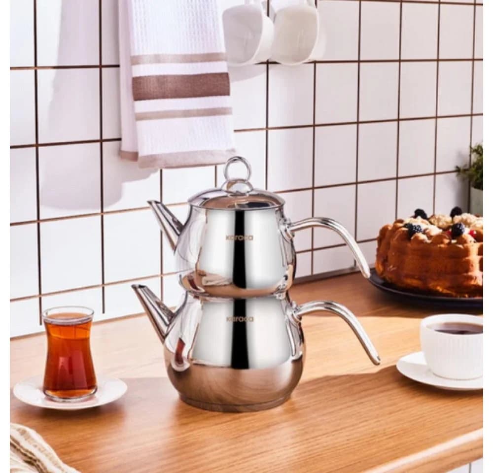 Karaca Layla Teeservice Metall 1L Teekanne & 1,75L Wasserkocher Set