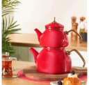 Karaca Retro Emaille-Teekannen-Set 3,4L Rot Induktionsgeeignet Bild 1