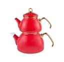 Karaca Retro Emaille-Teekannen-Set 3,4L Rot Induktionsgeeignet Bild 2