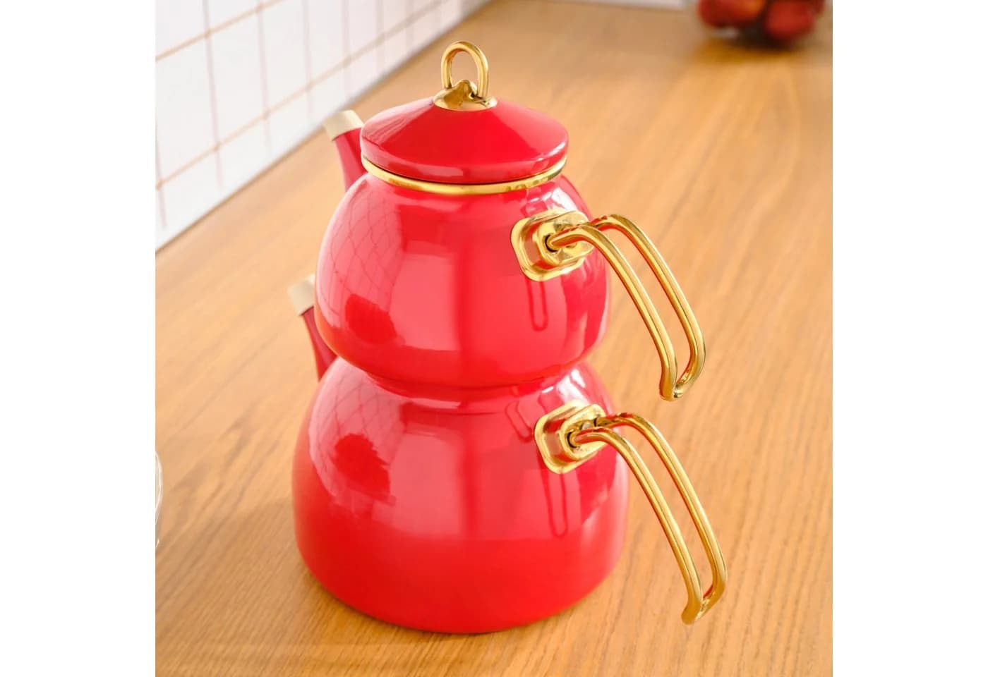 Karaca Retro Emaille-Teekannen-Set 3,4L Rot Induktionsgeeignet - Bild 4