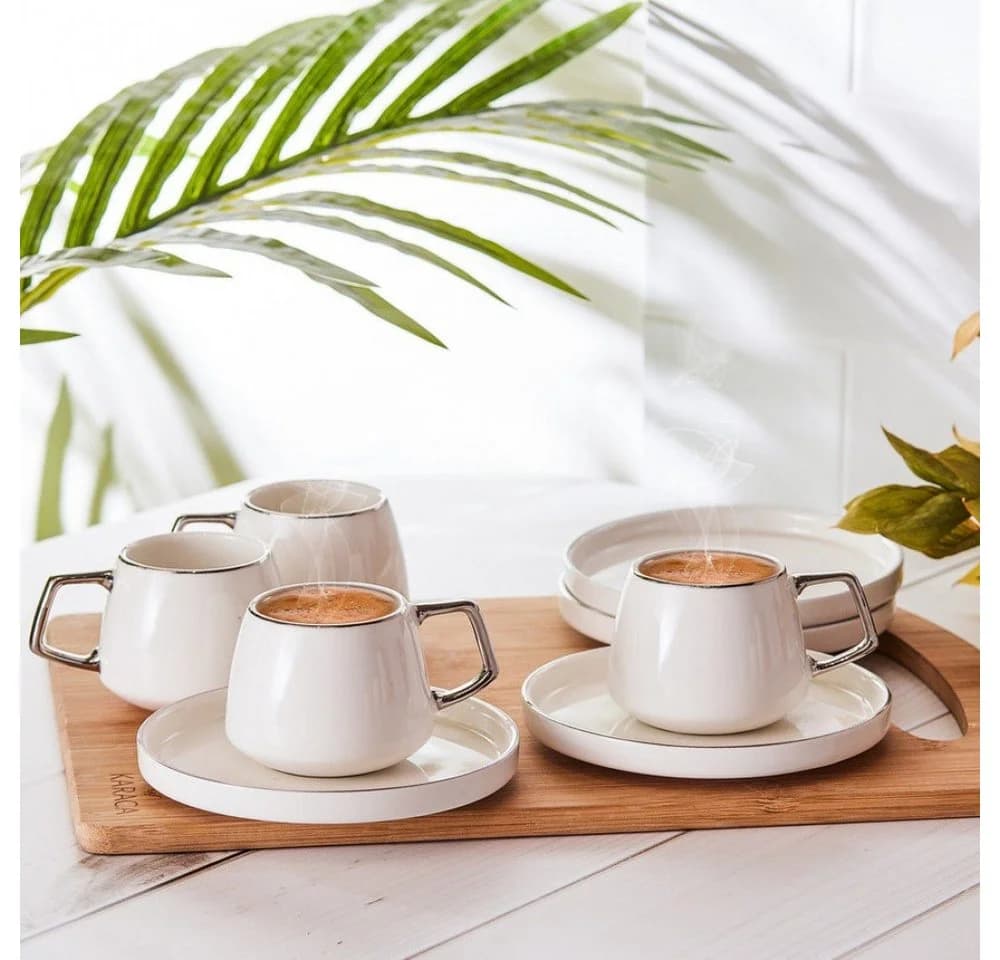 Karaca Saturn Kaffeeservice 6-tlg. Türkische Kaffeetassen Bone Porzellan Platin
