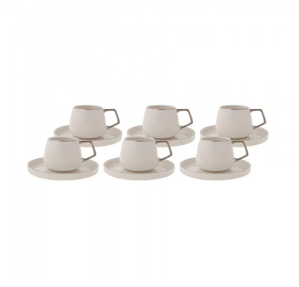 Karaca Saturn Kaffeeservice 6-tlg. Türkische Kaffeetassen Bone Porzellan Platin - Bild 2