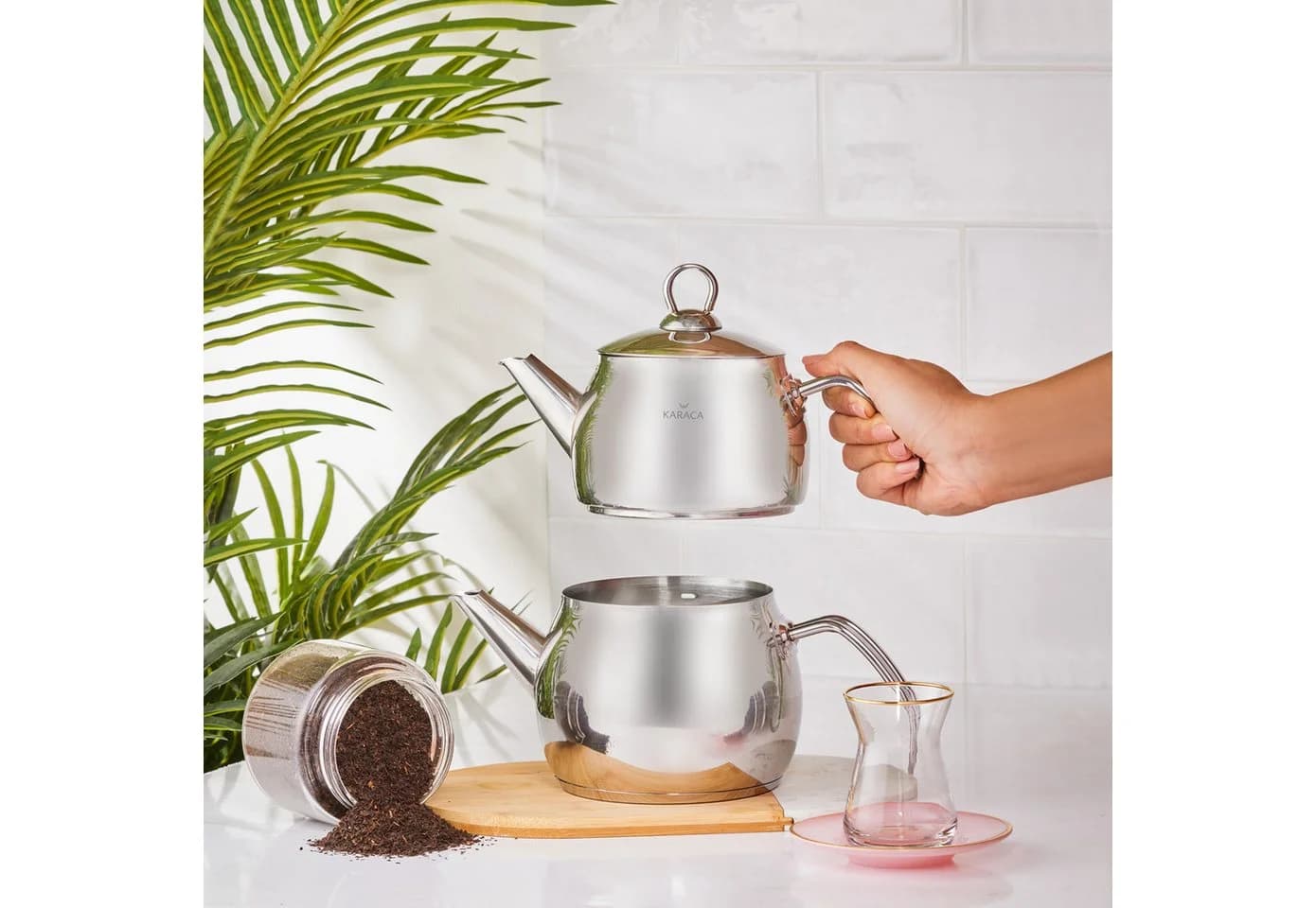 Karaca Belinay Teekannen-Set Edelstahl 2,6L Induktionsgeeignet Silber