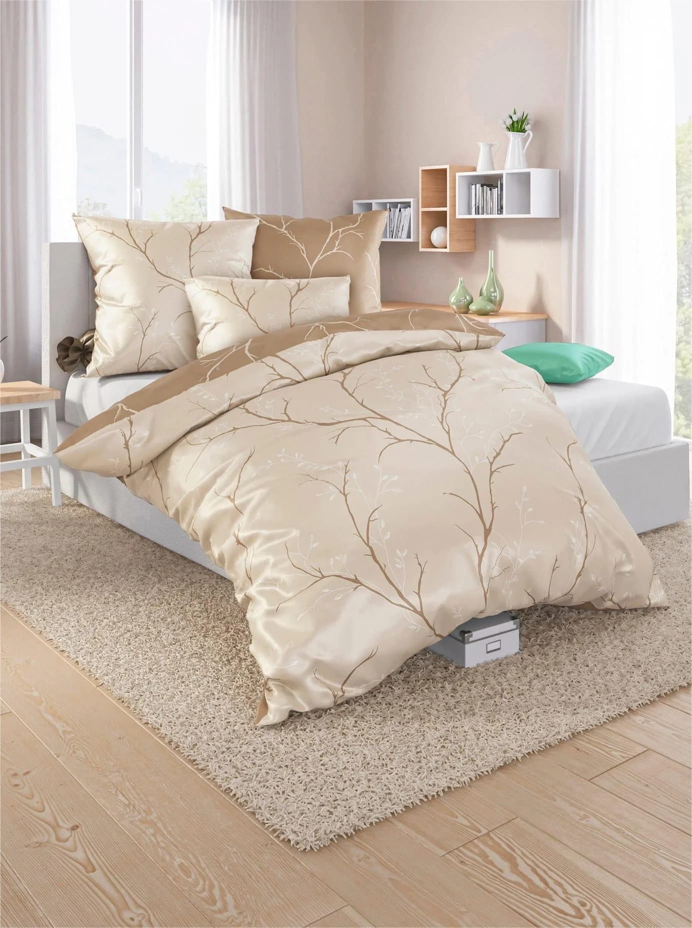 WÄSCHEPUR Wendebettwäsche 2-tlg. Beige Braun Rankendessin Baumwolle