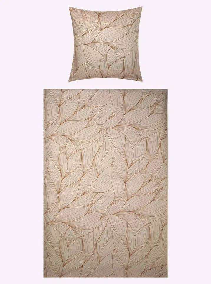 WÄSCHEPUR Bettwäsche Set Beige Blätter 100% Baumwolle Feinbiber