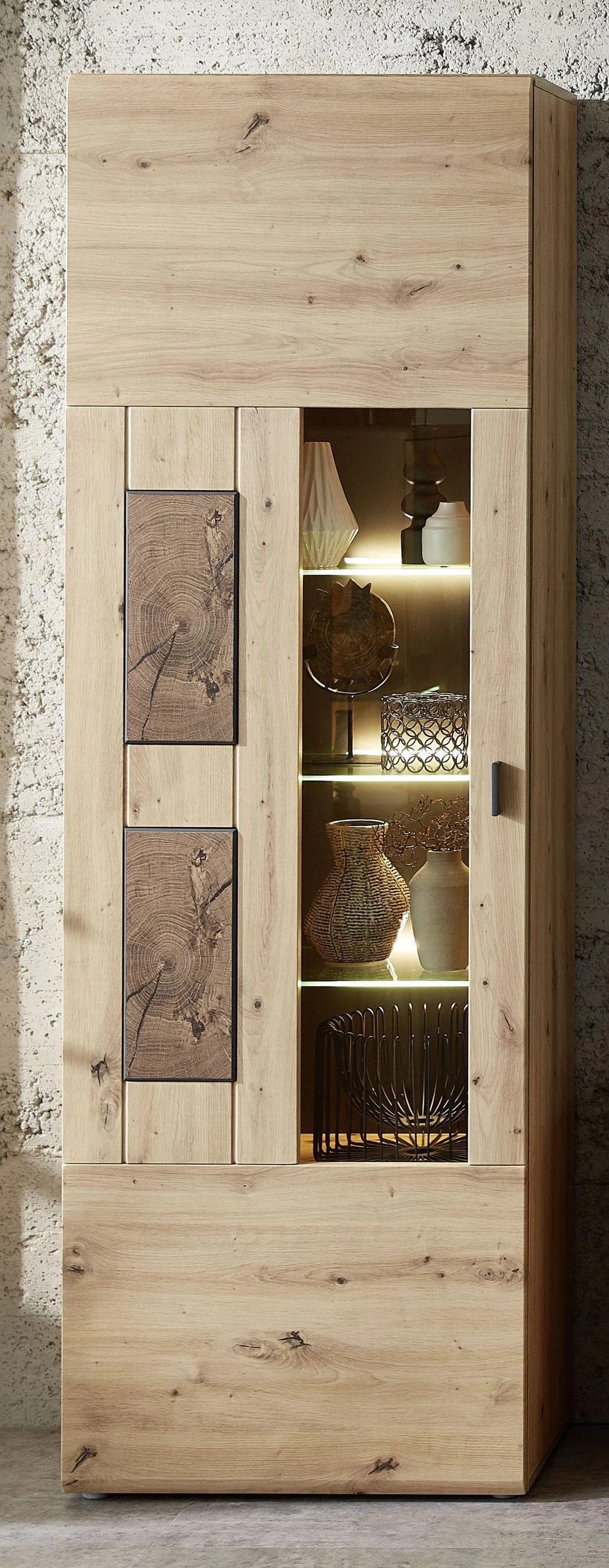 Vitrine Vito Lavado Braun mit Softclose-Tür und Metallgriffen